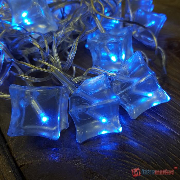 Гирлянда 3,8м холоднобелая Льдинки голубые кабель прозрачный 3м 20диодов LED indoor
